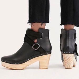 FREE PEOPLE BUNGALOW CLOG  ANKLE BOOTIE LEATHER BLACK SIZE 6 EU 36